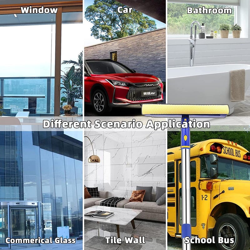 RONTENO Stainless Steel Wiper Cleaning Glass Window Office House Kitchen 2 in 1 Telescopic Car Wiper 1 Pc BlueYellow Color - Image 2