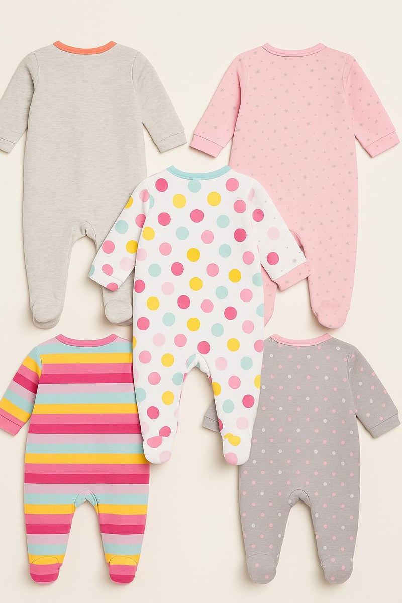 TuddyBuddy Baby Girl's 100% Cotton Relaxed-Fit Multi Color Sleepsuit Onesie Romper with Snap Button Closure - (Pack of 5 Assorted Rompers - 3-6 Months) - Image 4
