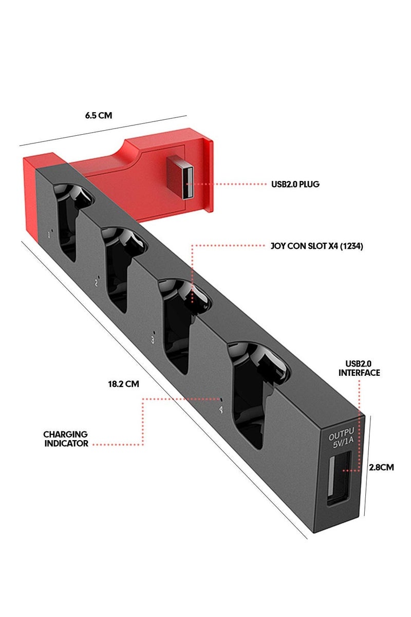 Ipega Switch Controller Charger Dock Station for Switch & Switch OLED Model Joycons,Charger for 4 Switch Joy-Cons with 4 Joy Con Charging Slots, 2 USB 2.0 Plugs and Charging Indicator - Image 5