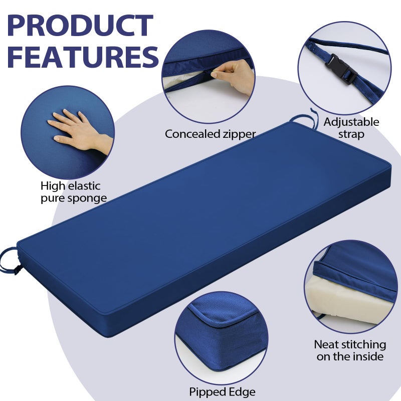 Mrsenloi Outdoor Bench Cushion 48x18x3 Inch with Ties, Thick Waterproof Porch Swing Cushions for Patio Furniture Chair Pad, Seat Sofa Garden Replacement Cushion Sponge Filling - Image 2
