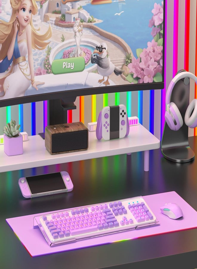 Rulyyo Ergonomic Computer Keyboard Stand - 17 Inch Clear Acrylic Keyboard Riser for Desk Tilted Keyboard Holder Tray with Purple Non-Slip Strip for Home Office Easy Typing & Working - Image 4