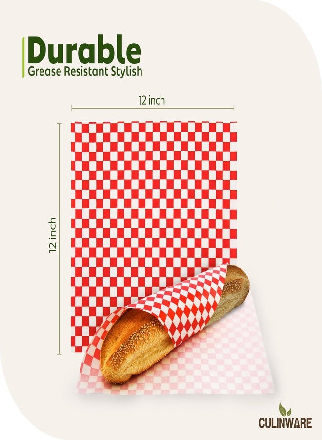 CulinWare Culiware Deli Paper Sheets, 12x12 inch, 1000pcs - Classic Checkered Wax Sheet, Precut Food Basket Liners, Grease-Resistant Wrapping Paper for Sandwich Bread Burritos (Red and White) - Image 2