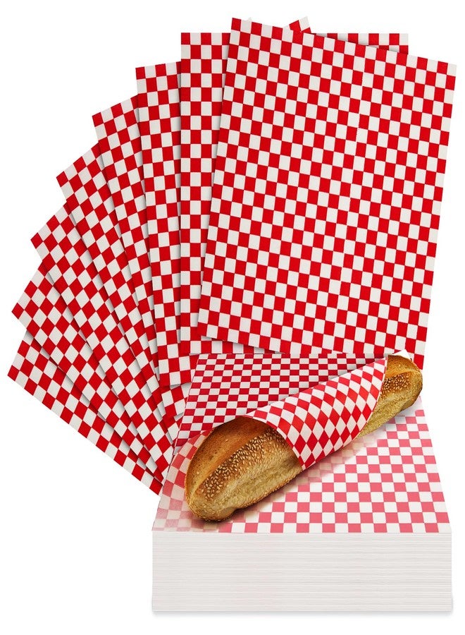 CulinWare Culiware Deli Paper Sheets, 12x12 inch, 1000pcs - Classic Checkered Wax Sheet, Precut Food Basket Liners, Grease-Resistant Wrapping Paper for Sandwich Bread Burritos (Red and White) - Image 1