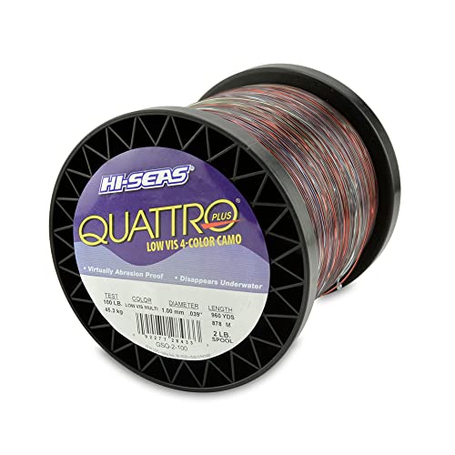 Hi-Seas Quattro Monofilament Line, 100 lb / 45.3 kg Test, .039 in / 1.00 mm Dia, 4-Color Camo, 960 yd / 878 m - Image 1