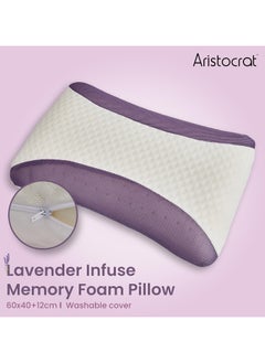 MAXQON Set Of 2-Lavender Infused Memory Foam Pillow With Removable Cover - Hypoallergenic & Breathabler - 60x40x12cm  - Image 2