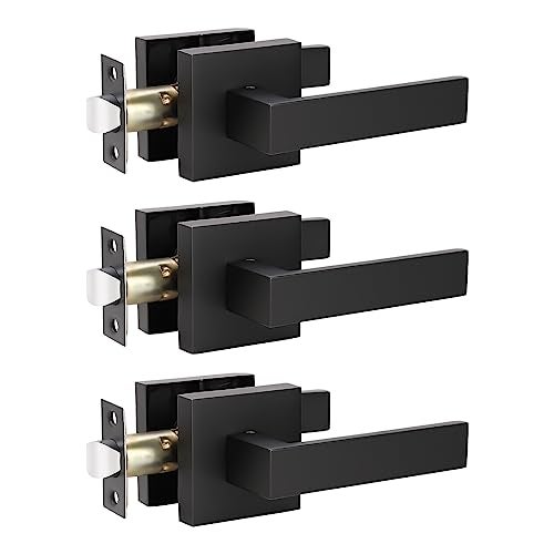 KNOBWELL 3 Pack Black Interior Door Handles Heavy Duty Door Levers Passage Door Handle Set Durable Door Hardware, Left or Right Handing, Door Handle Set 2.07 lb One Lever - Image 1