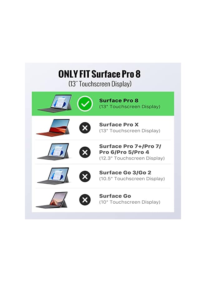 MoKo Case Fits Microsoft Surface Pro 8 13" Touchscreen 2021 Release Tablet - All-In-One Protective Rugged Cover Case With Hand Strap & Compatible With Type Cover Keyboard, Black - Image 2