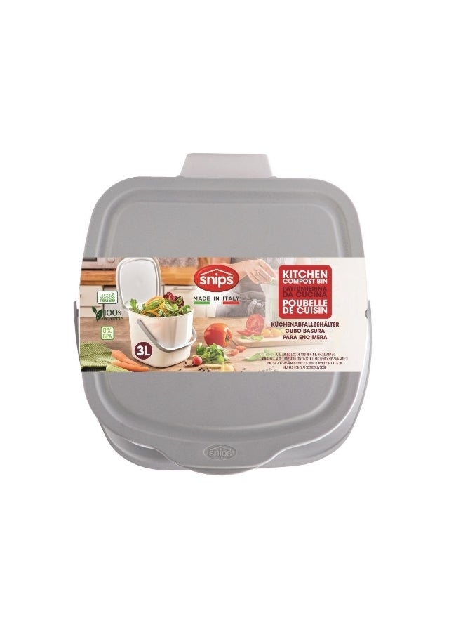 Snips Hanging Kitchen Compost Bin with Handle Off-White and Grey 3 Liter 010079 - Image 5