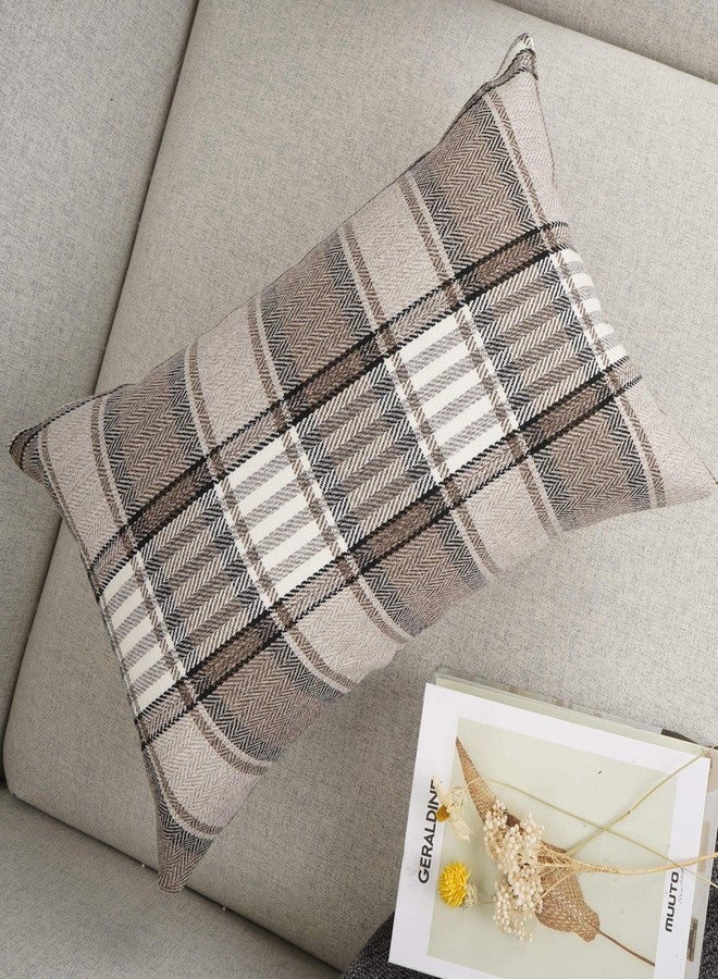 YOUR SMILE Retro Farmhouse Buffalo Tartan Chequer Stripe Plaid Cotton Linen Decorative Throw Pillow Case Cushion Cover Pillowcase for Sofa Outdoor Indoor (Brown, 12''x20'') - Image 3