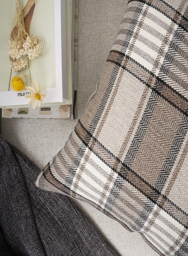YOUR SMILE Retro Farmhouse Buffalo Tartan Chequer Stripe Plaid Cotton Linen Decorative Throw Pillow Case Cushion Cover Pillowcase for Sofa Outdoor Indoor (Brown, 12''x20'') - Image 4