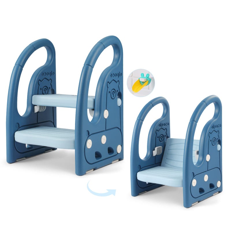 Onasti Toddler Step Stool for Bathroom Sink Adjustable 2 Step Stop for Kids with Handles Toilet Stool for Potty Training Plastic Ladder Toddler Helper Stool for Bedroom Kitchen Counter StandBlue