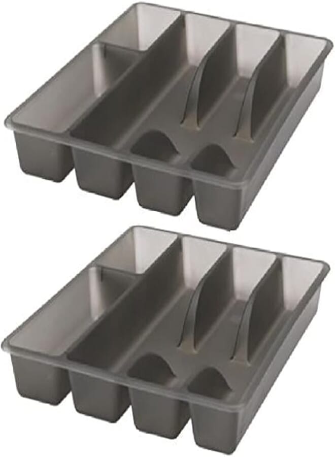 أيكيا صينية أدوات مائدة من ايكيا، رمادية، تُوضع داخل الأدراج. (مجموعة من قطعتين)، 31×26 سم (12×10 بوصة). تركيبات ذكية داخل الأدراج والخزائن تُحافظ على تنظيم الأشياء. رائعة!