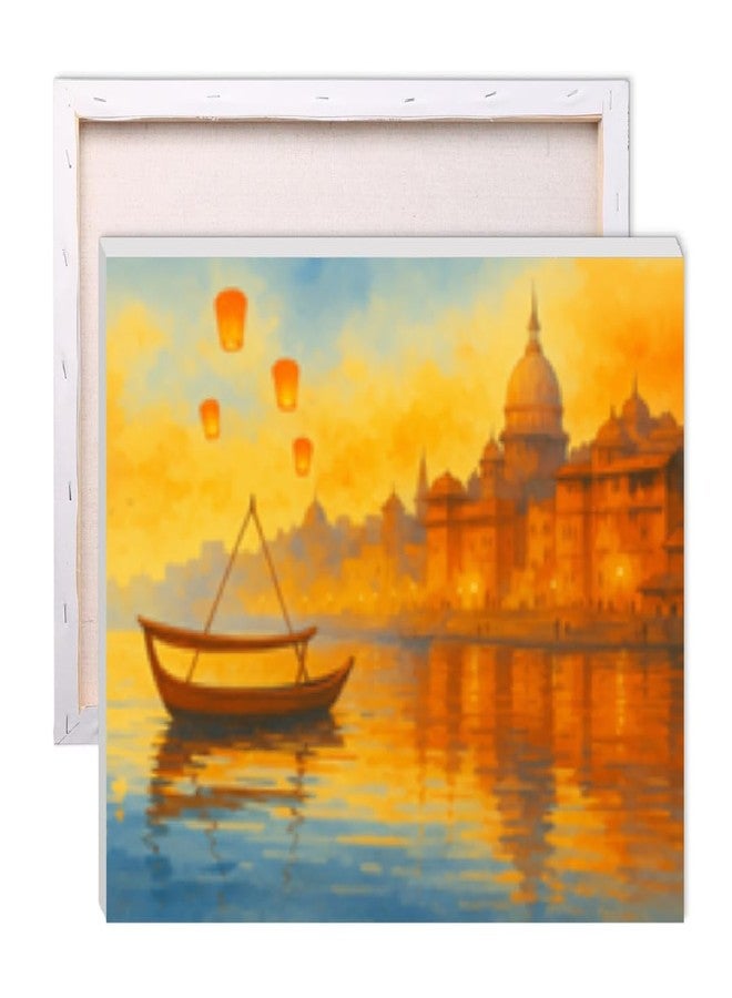 CRAFT MATE CRAFTMATE Framed DIY Paint by Numbers Canvas Art Kit | Sunset in Varanasi Design for Adults and Kids | Paint by Numbers Kit | 12 inch x 16 inch - Image 1