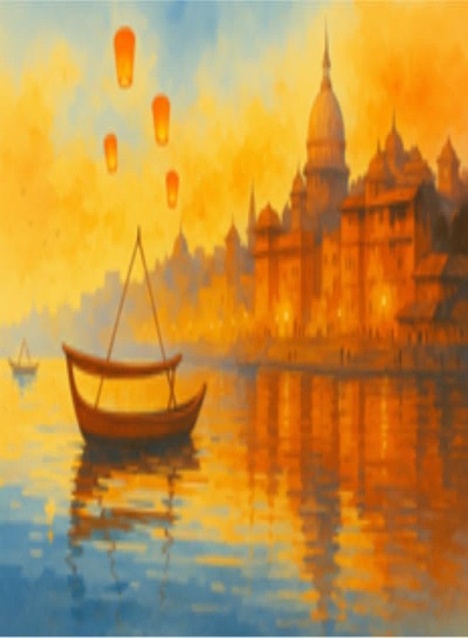 CRAFT MATE CRAFTMATE Framed DIY Paint by Numbers Canvas Art Kit | Sunset in Varanasi Design for Adults and Kids | Paint by Numbers Kit | 12 inch x 16 inch - Image 2