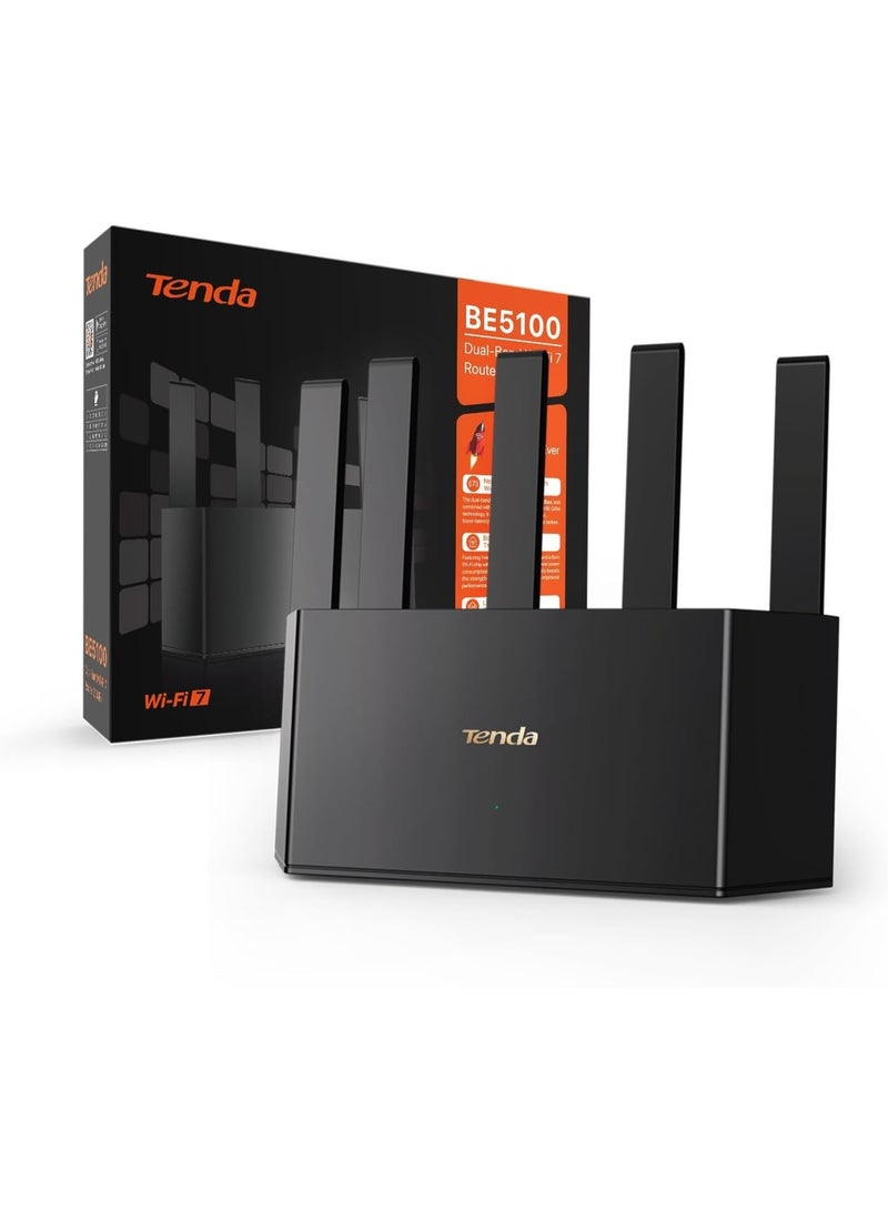 Tenda RE6L/TE6L Pro Wi-Fi 7 Router (BE5100 Dual-Band 4323Mbit/s 5GHz, 688Mbit/s 2.4GHz) Vertical Antennas, Wi-Fi+, 1x2.5Gbps + 3xGigabit WAN/LAN Ports, MLO, 4K-QAM, NFC, VPN, WPA3, VR/AR Gaming/8K BE5100 Wi-Fi 7 Router - Image 1