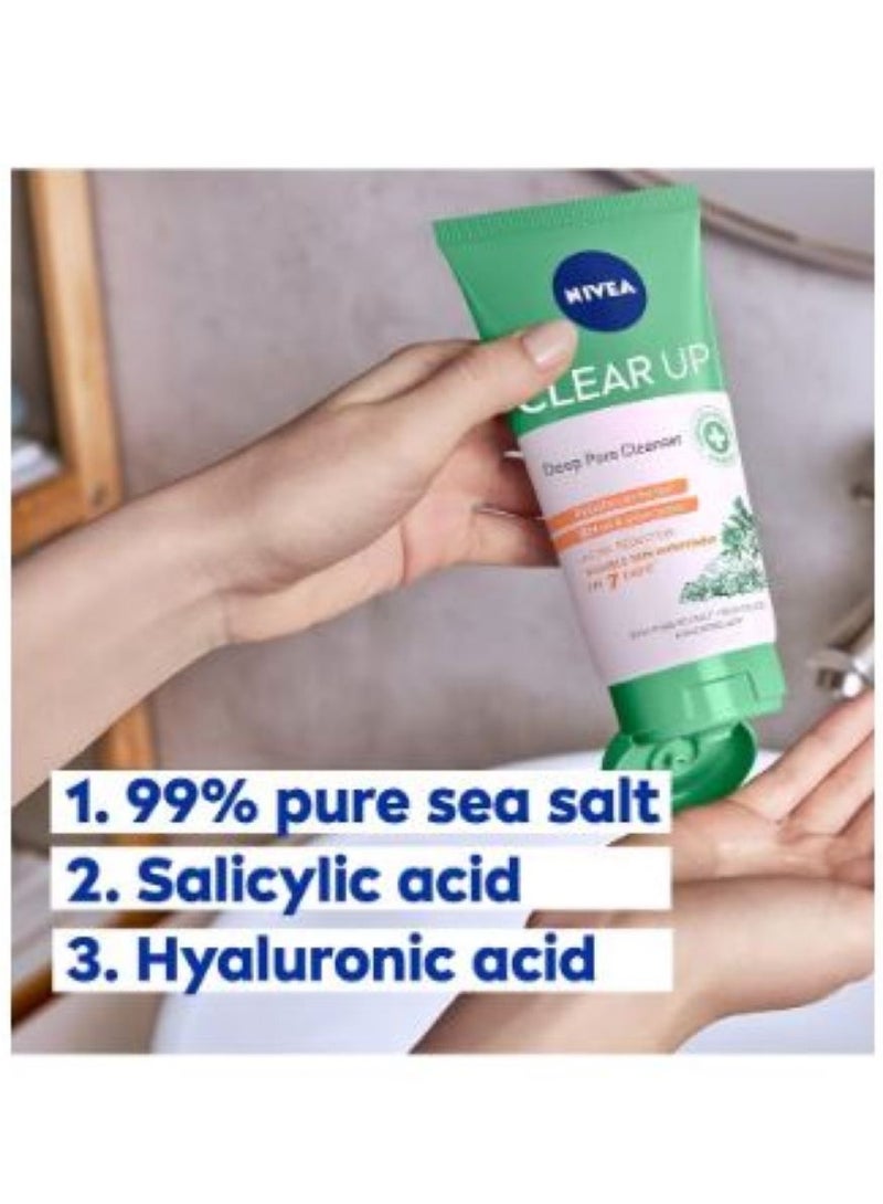 Nivea Face Wash Deep Pore Cleanser Clear Up Anti-Acne Sea Salt Salicylic & Hyaluronic Acid 150ml - Image 2