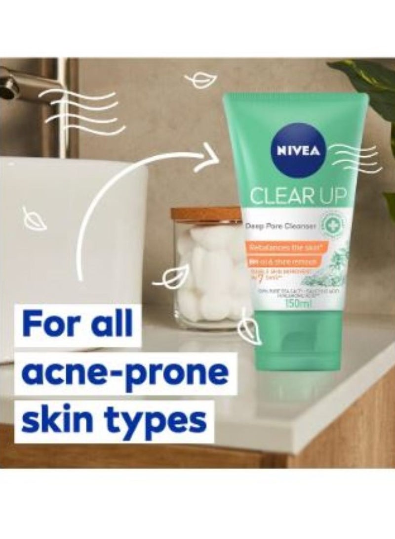 Nivea Face Wash Deep Pore Cleanser Clear Up Anti-Acne Sea Salt Salicylic & Hyaluronic Acid 150ml - Image 3
