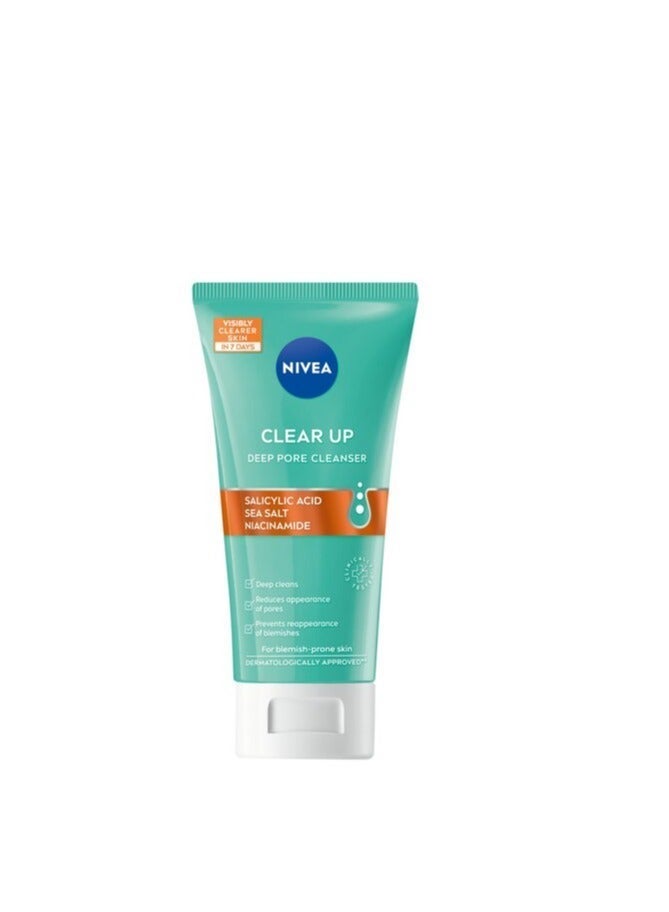 Nivea Face Wash Deep Pore Cleanser Clear Up Anti-Acne Sea Salt Salicylic & Hyaluronic Acid 150ml - Image 2