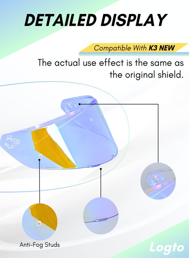 Logto New K3 Visor Compatible With New AGV K3 Visor Replacement S M L Motorcycle Helmet Tinted Visor Face Shield (Clear Revo Blue) - Image 3