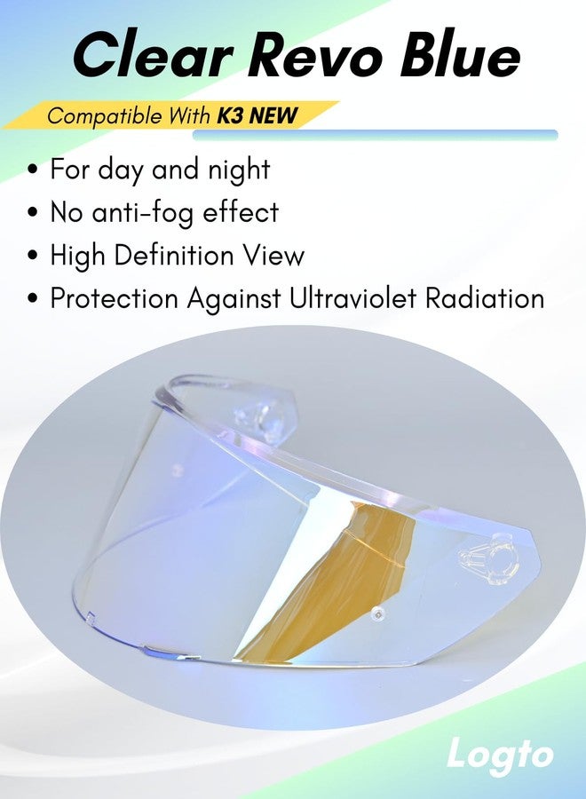 Logto New K3 Visor Compatible With New AGV K3 Visor Replacement S M L Motorcycle Helmet Tinted Visor Face Shield (Clear Revo Blue) - Image 2