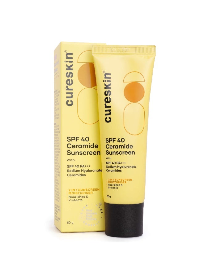 Cureskin SPF 40 Ceramide Sunscreen with Hyaluronic Acid & Ceramides | 2-in-1 Sunscreen Moisturiser, Broad Spectrum, SPF 40 & PA+++, 50 g (Pack of 1) - Image 1