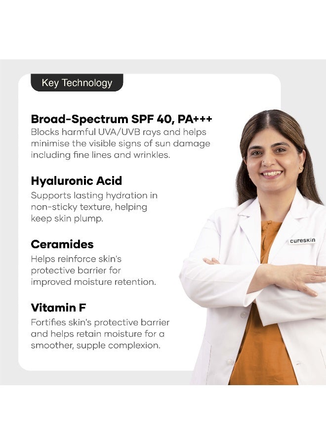 Cureskin SPF 40 Ceramide Sunscreen with Hyaluronic Acid & Ceramides | 2-in-1 Sunscreen Moisturiser, Broad Spectrum, SPF 40 & PA+++, 50 g (Pack of 1) - Image 4