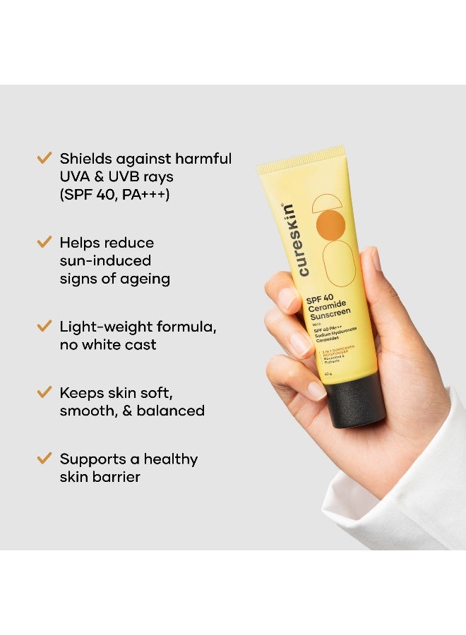Cureskin SPF 40 Ceramide Sunscreen with Hyaluronic Acid & Ceramides | 2-in-1 Sunscreen Moisturiser, Broad Spectrum, SPF 40 & PA+++, 50 g (Pack of 1) - Image 3