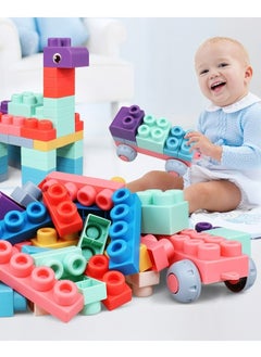 Generic 50 PCS Soft Rubber Building Blocks Set, Montessori Education Toy, STEM DIY Blocks for Early Development,3D Boilable Bite- Resistant Teethers, Safe & Smooth Silicone Sensory Stacking Rock, Large Construction Bath Toy for Toddlers, ldeal for Kids Age 12 Months+  - Image 3