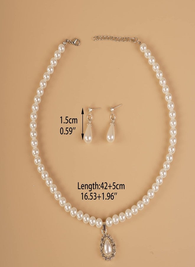 يرتير طقم عقد وأقراط من اللؤلؤ العتيق من YERTTER، قلادة متدلية، عقد تشوكر من اللؤلؤ، طوق تشوكر مميز، هدية مثالية لها (E) - Image 4