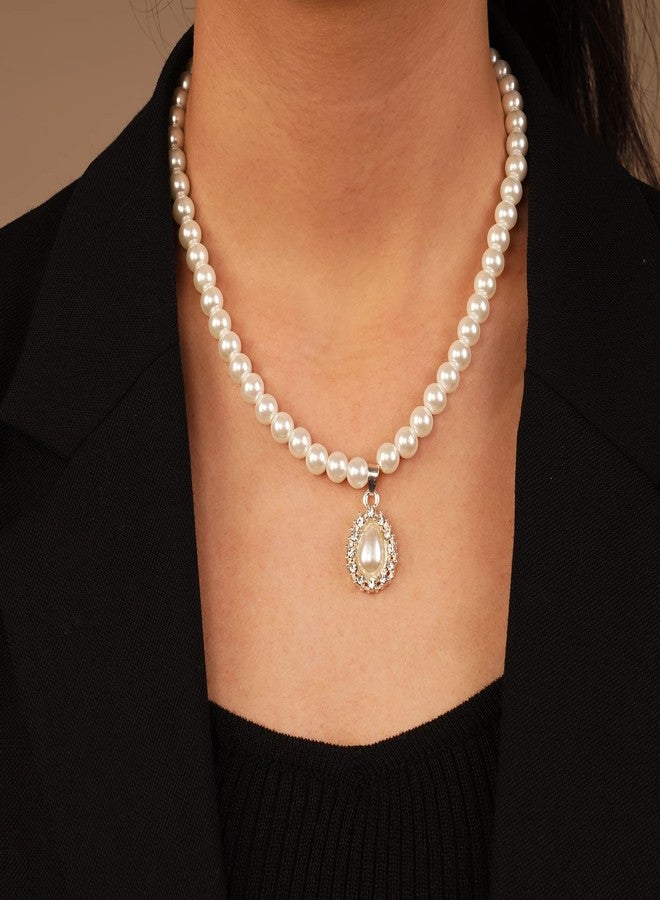 يرتير طقم عقد وأقراط من اللؤلؤ العتيق من YERTTER، قلادة متدلية، عقد تشوكر من اللؤلؤ، طوق تشوكر مميز، هدية مثالية لها (E) - Image 2