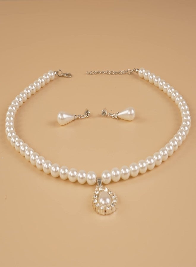 يرتير طقم عقد وأقراط من اللؤلؤ العتيق من YERTTER، قلادة متدلية، عقد تشوكر من اللؤلؤ، طوق تشوكر مميز، هدية مثالية لها (E) - Image 5