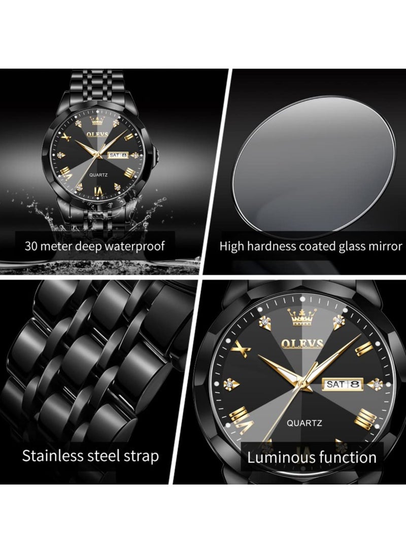 أوليفز ساعة يد فاخرة للرجال بحركة كوارتز من الفولاذ المقاوم للصدأ والماء، ومزودة بخاصية عرض التاريخ مضيئة بلونين - Image 2