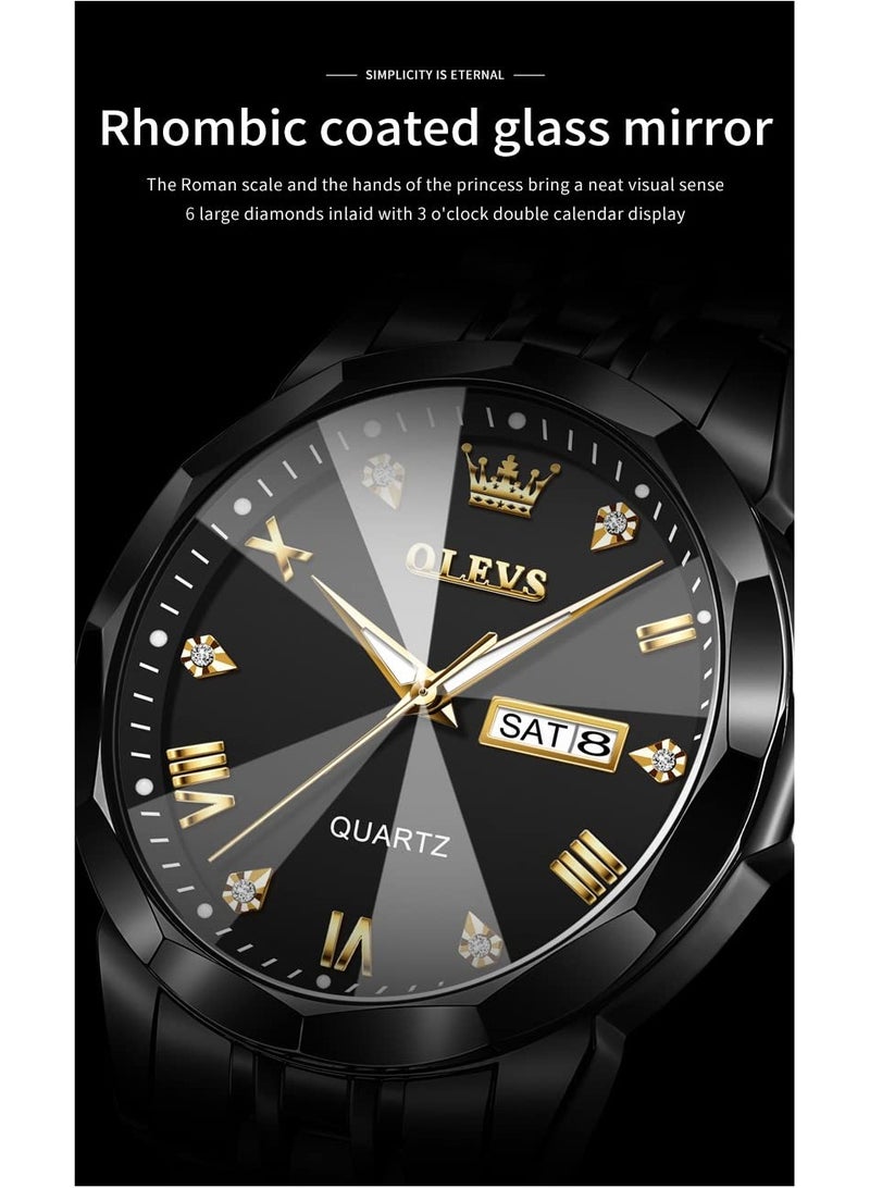 أوليفز ساعة يد فاخرة للرجال بحركة كوارتز من الفولاذ المقاوم للصدأ والماء، ومزودة بخاصية عرض التاريخ مضيئة بلونين - Image 3