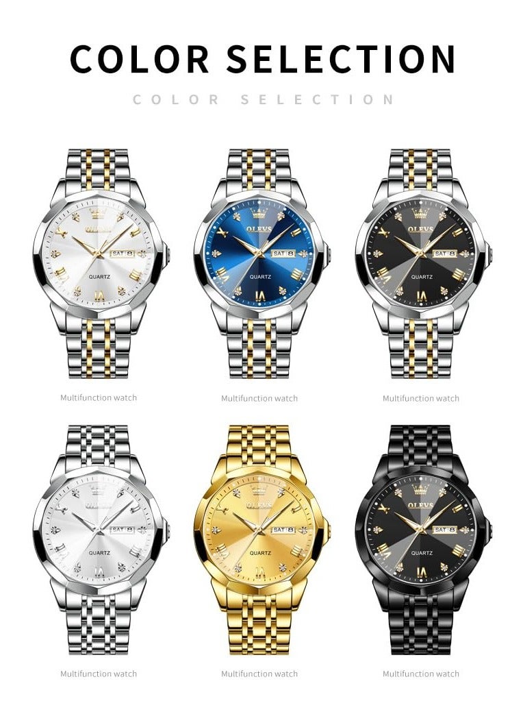 أوليفز ساعة يد فاخرة للرجال بحركة كوارتز من الفولاذ المقاوم للصدأ والماء، ومزودة بخاصية عرض التاريخ مضيئة بلونين - Image 5