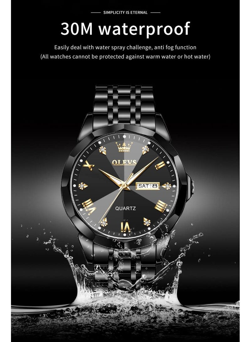 أوليفز ساعة يد فاخرة للرجال بحركة كوارتز من الفولاذ المقاوم للصدأ والماء، ومزودة بخاصية عرض التاريخ مضيئة بلونين - Image 4