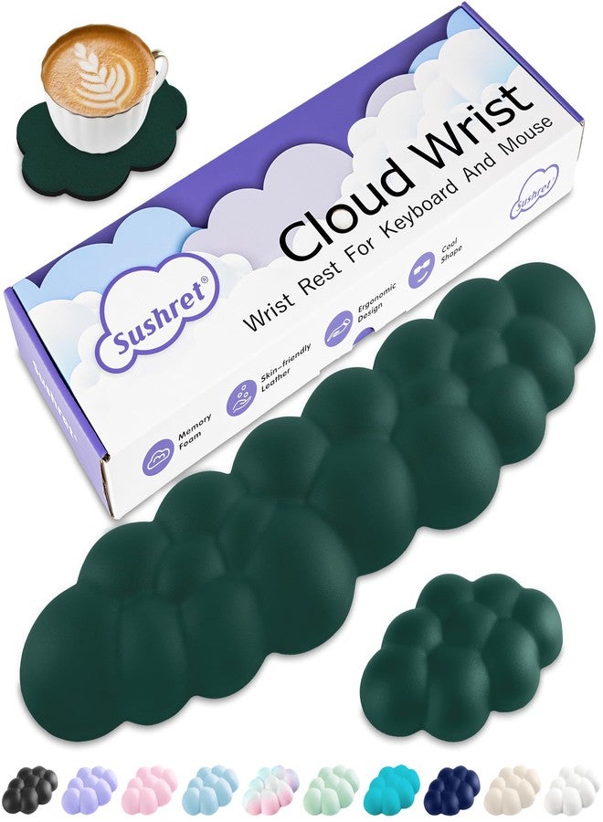 Sushret Wolke Wrist Rest Keyboard, Ergonomic Cloud Palm Rest Keyboard with PU Leather Memory Foam, Cute Clouds Wrist Rest Pad for PC/Gaming/Arm Hand Pad/Computer - Dark Green - Image 1