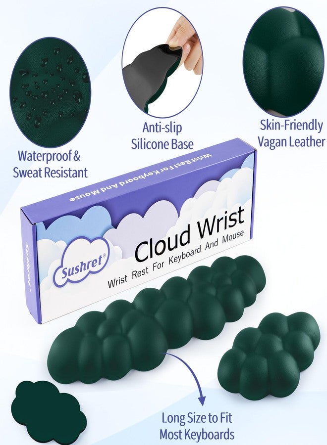 Sushret Wolke Wrist Rest Keyboard, Ergonomic Cloud Palm Rest Keyboard with PU Leather Memory Foam, Cute Clouds Wrist Rest Pad for PC/Gaming/Arm Hand Pad/Computer - Dark Green - Image 5