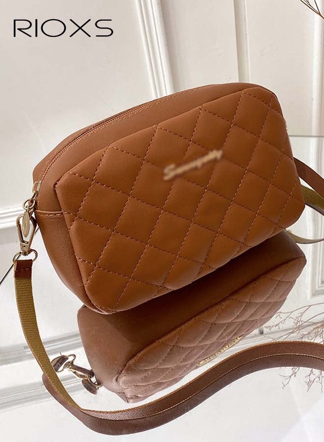 RIOXS Women Quilted Crossbody Bag, Small Trendy Design Crossbody Bags for Women, Purses Fashion Leather Lightweight Handbags, Ladies Shoulder Bag, Fashion Top-handle Women's Bags, Crossbody Purses for Women  - Image 1