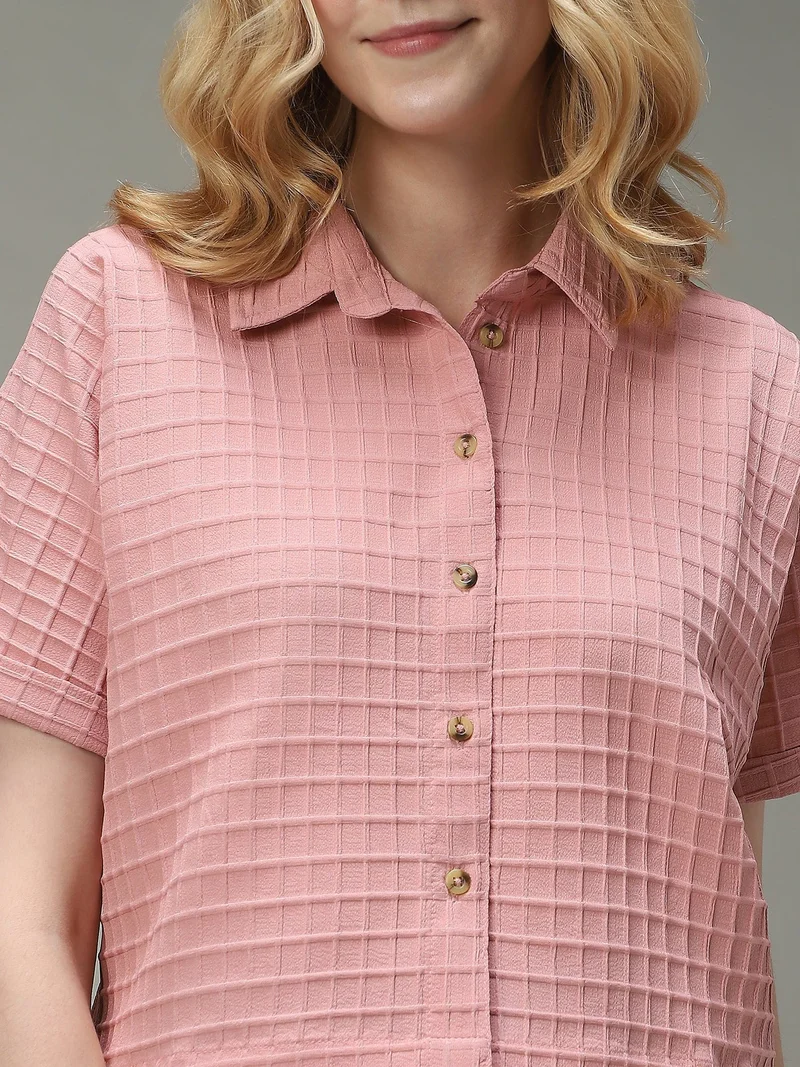 Outzidr pink Pink Cropped Flowy Shirt for Women | Best Price UAE