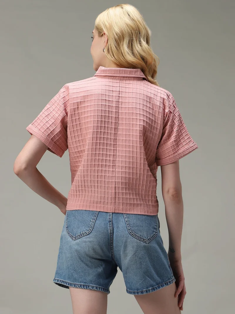 Outzidr pink Pink Cropped Flowy Shirt for Women | Best Price UAE