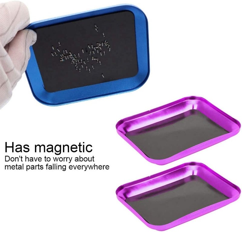 2PCS Magnetic Screw Organizer Trays, Aluminum Alloy Magnetic Parts Tray, Small Parts and Screws Holder for RC Model, Drone Repairing Tool, 105x85mm (Purple) - Image 2
