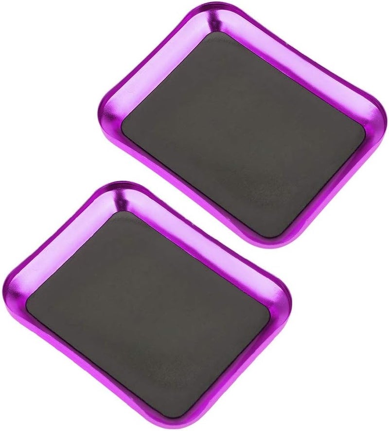 2PCS Magnetic Screw Organizer Trays, Aluminum Alloy Magnetic Parts Tray, Small Parts and Screws Holder for RC Model, Drone Repairing Tool, 105x85mm (Purple) - Image 4