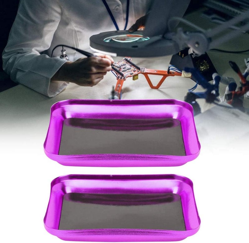 2PCS Magnetic Screw Organizer Trays, Aluminum Alloy Magnetic Parts Tray, Small Parts and Screws Holder for RC Model, Drone Repairing Tool, 105x85mm (Purple) - Image 3