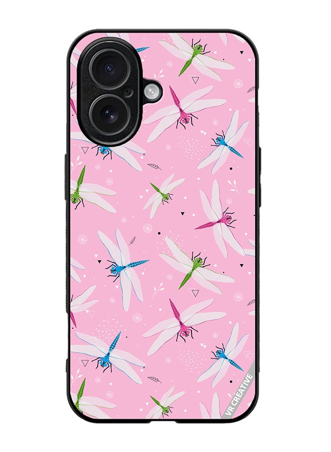VR CREATIVE Protective Case Cover For Apple iPhone 17 Dragonfly And Flowers Pattern On Pink Design Multicolour