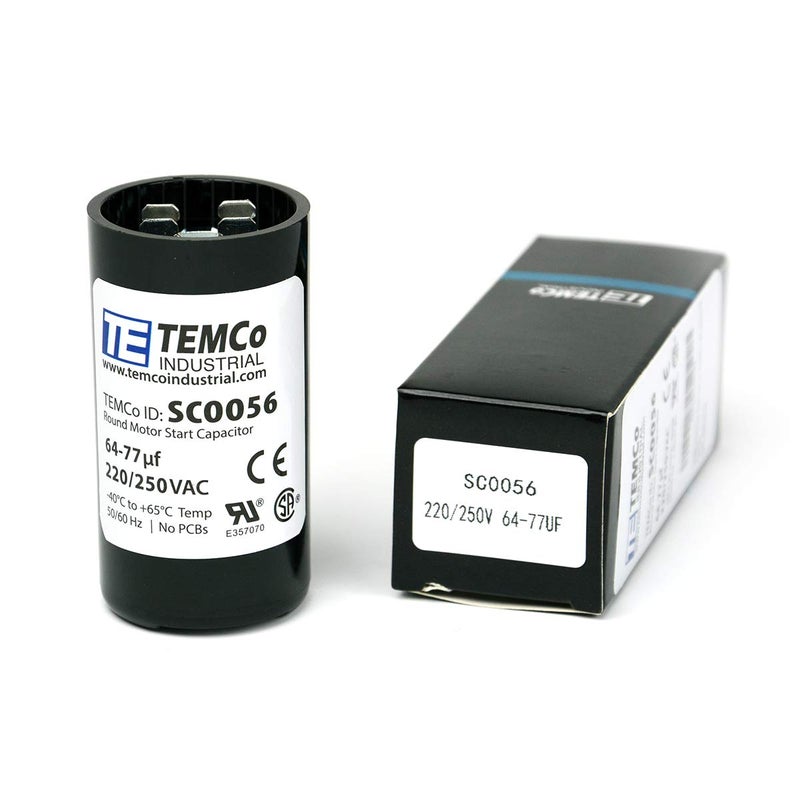 TEMCo Industrial مكثف بدء TEMCo 64-77 ميكروفاراد CD60 220-250 فولت تيار متردد دائري | مكثف بدء المحرك 50/60 هرتز لتكييف الهواء، الضاغط، المضخة - Image 1