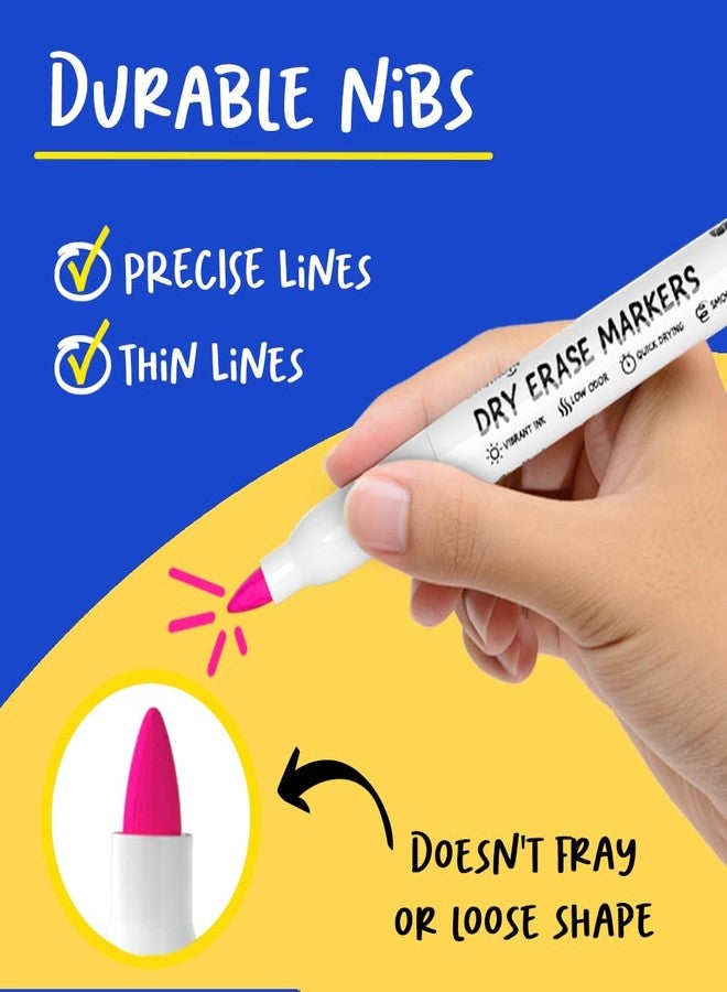 Chalkola 60 Fine Tip Dry Erase Markers Bulk (60 Pack, 12 Colors) | Non toxic, Low Odor Whiteboard Markers for Kids, Teachers, Office, School, Classroom Supplies - Thin Point White Board Dry Erase Pens - Image 2