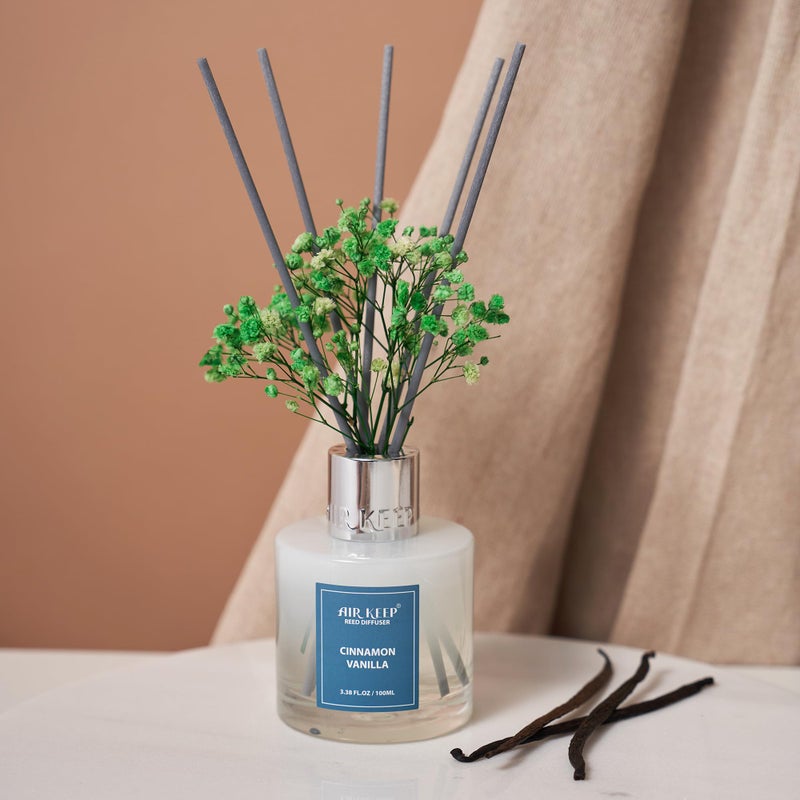 Airkeep Reed Diffuser Set,3.38 fl oz (100 ml) - Cinnamon Vanilla Oil Diffusers with 8 Reed Sticks, Home Fragrance Reed Diffuser for Bathroom Shelf Decor - Image 2