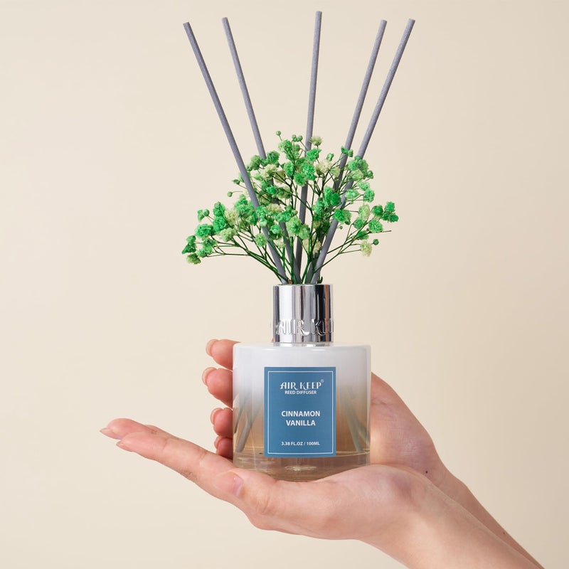 Airkeep Reed Diffuser Set,3.38 fl oz (100 ml) - Cinnamon Vanilla Oil Diffusers with 8 Reed Sticks, Home Fragrance Reed Diffuser for Bathroom Shelf Decor - Image 3