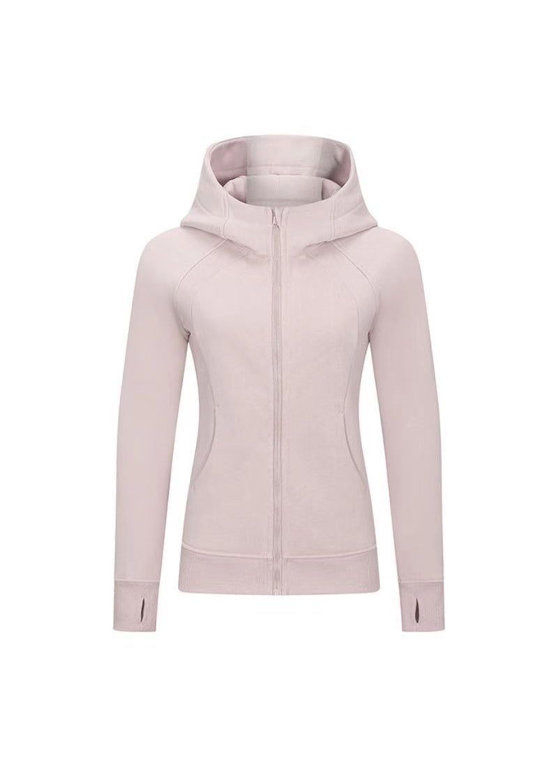 Generic - Autumn/Winter Yoga Suit Running Jacket Fitness Topslims Smooths Your Silhouette Hooded Cardigan Sweatshirt Womens Fleece-Lined Off-white - Image 1