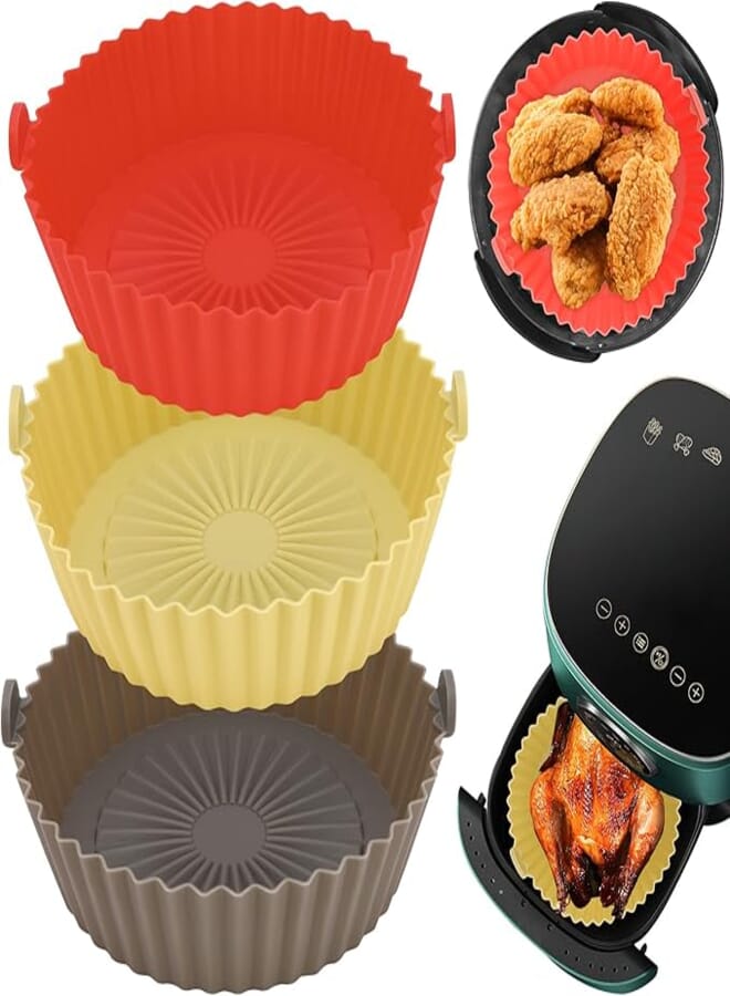 Number-one air fryer silicone pot, 3 pack reusable air fryer silicone liners heat resistant non-stick air fryer basket replacement of parchment paper liners for air fryer oven accessories, 6.3inch